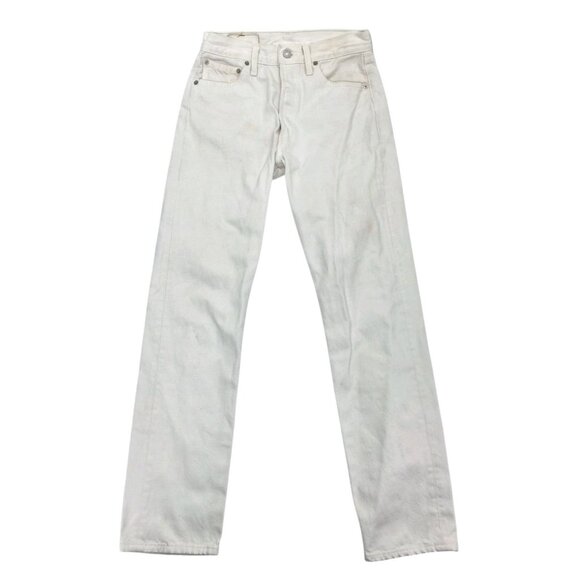 Levis 501 Jeans Mens White Straight Leg Denim Button Fly Distressed Stains 29x32 - Picture 1 of 9